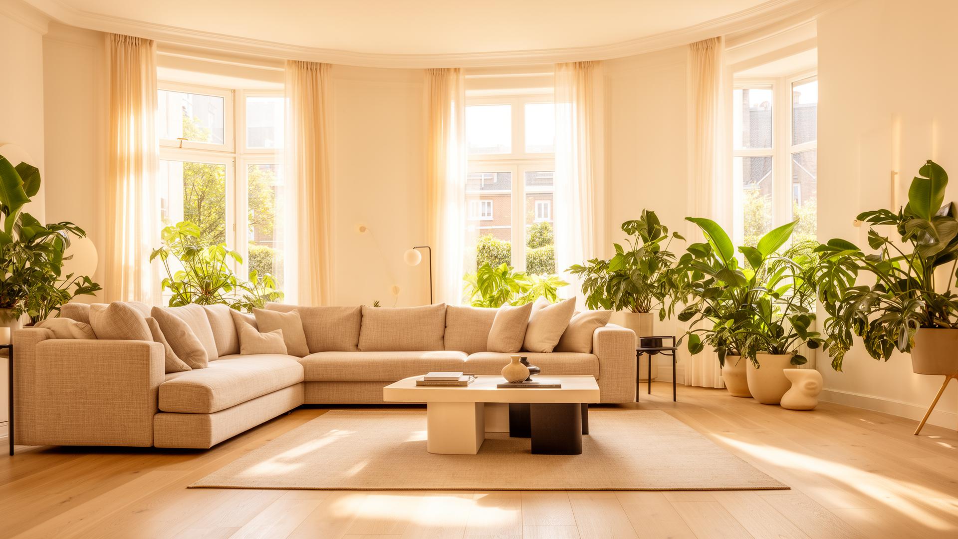 Warm Belgisch interieur met houten vloer en beige tinten